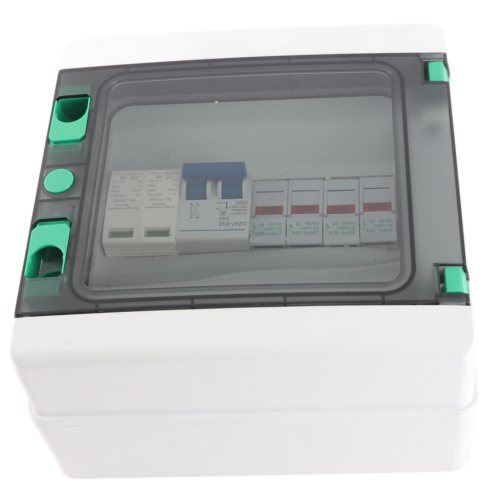 FTVOGUE Scatola Combinatrice Fotovoltaica, Scatola di Giunzione Solare in Policarbonato ABS 2 Ingressi Stringa 1 Uscita DC1000V IP65 con Fusibili 15A Interruttore 63A per Sistemi di Energia Solare