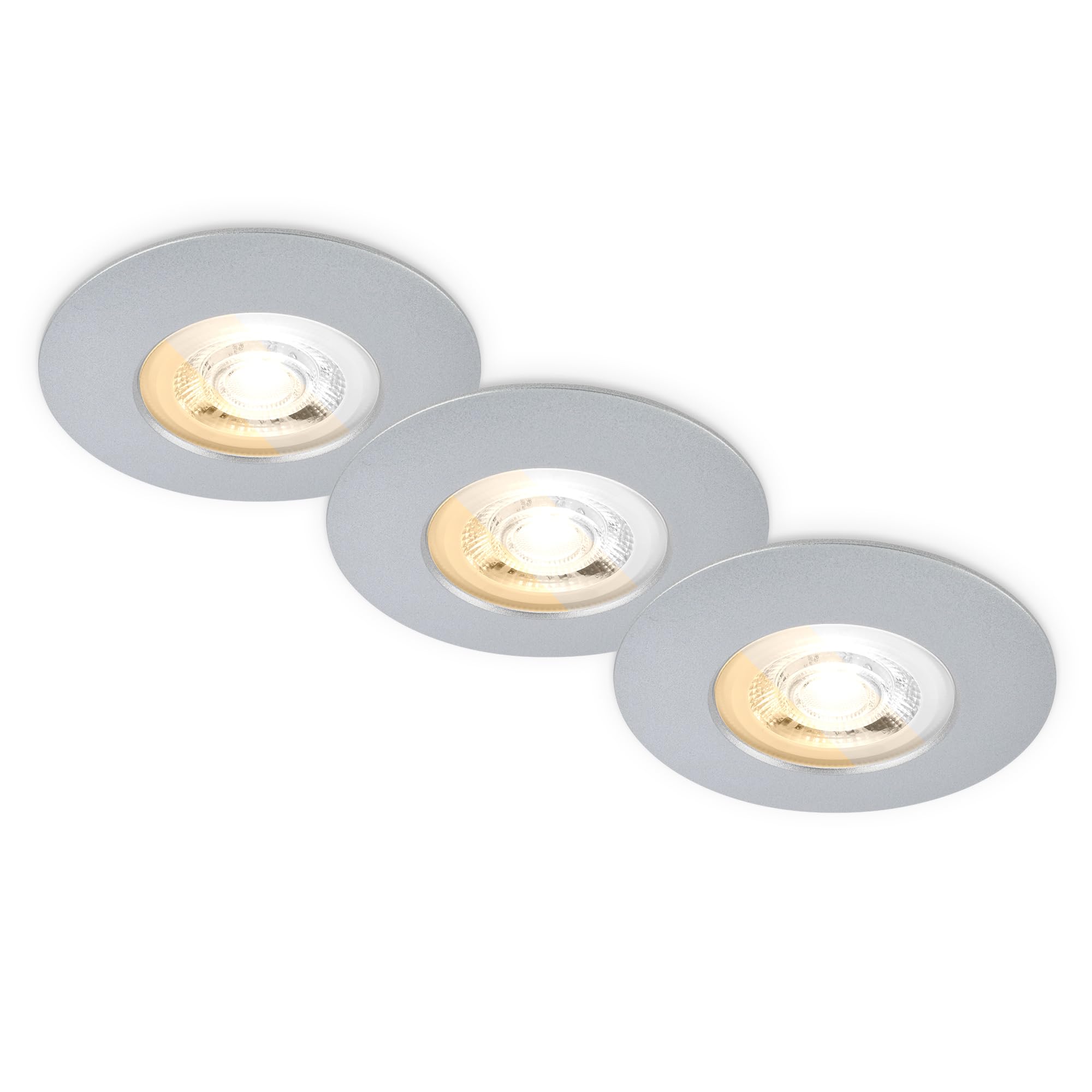 BRILONER - 3er Set LED Bad Einbaustrahler, Dimmbar, CCT, IP65, Chrom-Matt | Staub- und Strahlwasserschutz, Spot, Deckenspots, Einbauleuchten, Badspot, Deckenstrahler, 68mm Lochmass, 2700K-4000K