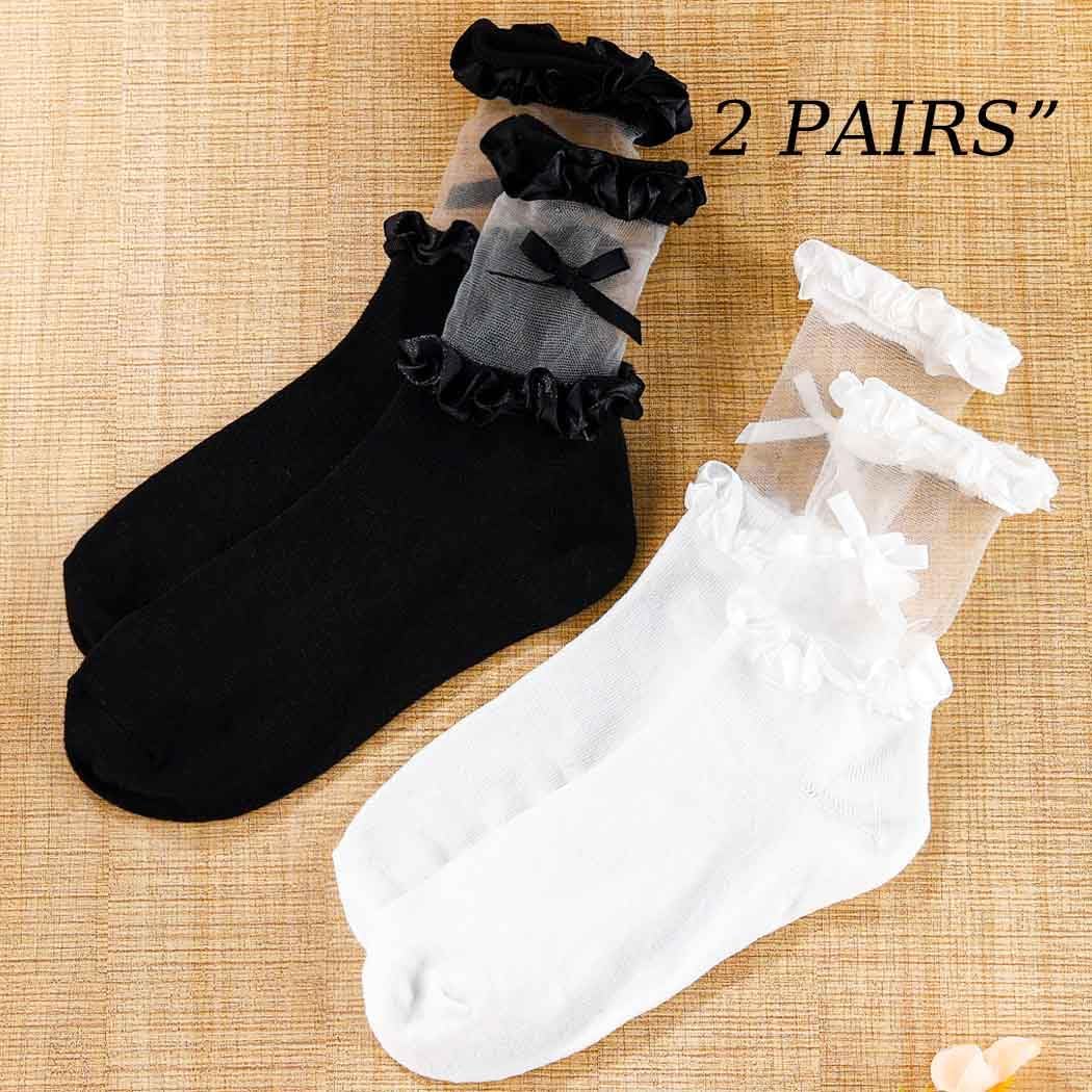Lace Ankle Socks Cute Lolita Bow Fashion Socks Comfortable Cotton Dress Sock Summer Daily for Women 2 Pairs - Image 5