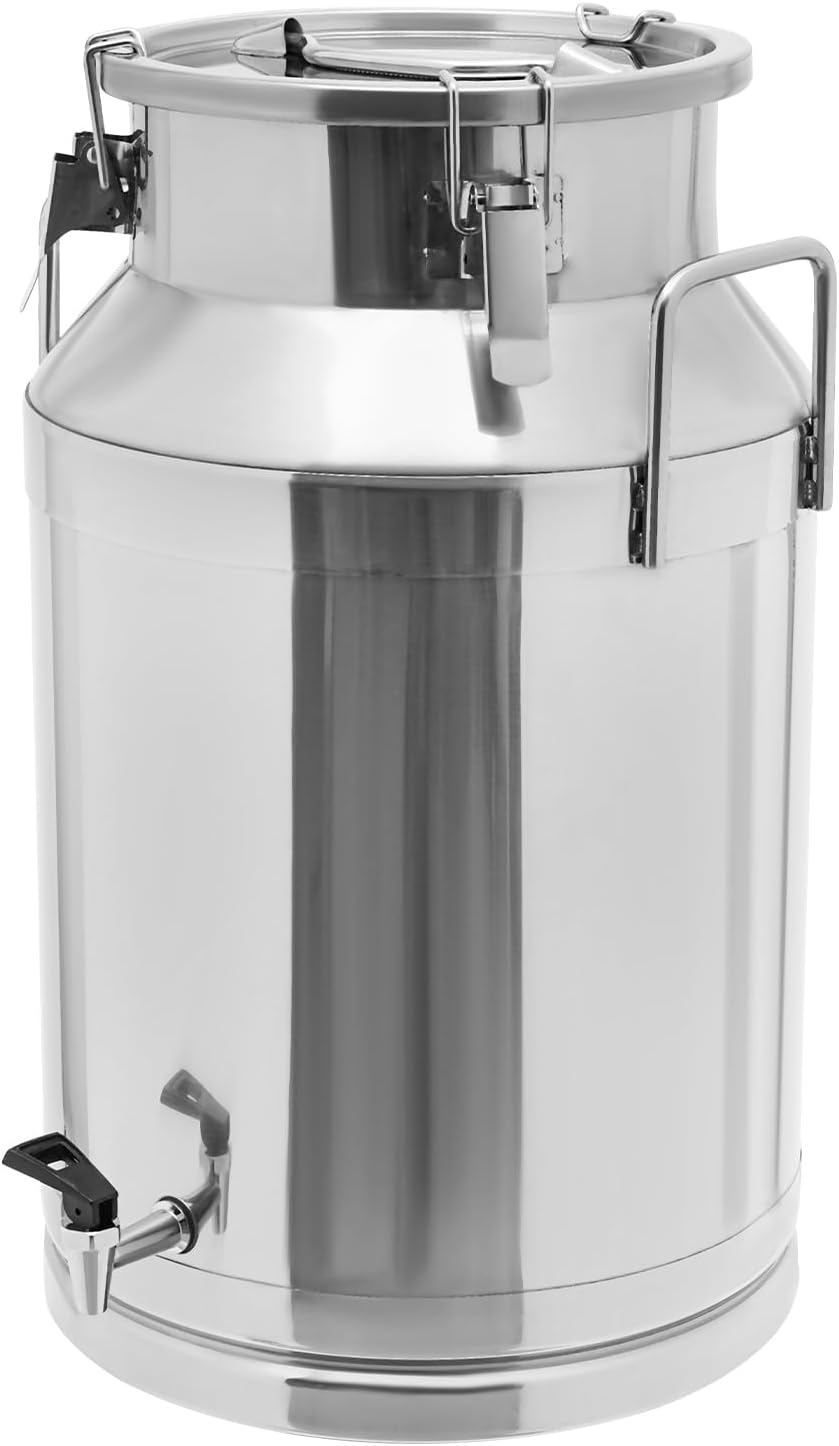 Stainless Steel Milk Can with Spigot - 11 Gallon (40L) Beverage Dispenser Bucket, Ideal for Water, Oil, Tea, Wine - Durable Hanging Lid Pail for Home & Kitchen Use