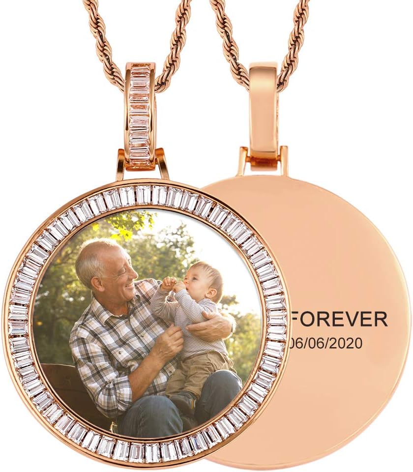 TUHE Picture Necklace Personalized Photo Pendant Necklace For Men Women 18K Gold Plated Customized Necklace With Picture Memory Rip Photo Chain Round Angle Wings Heart Shaped