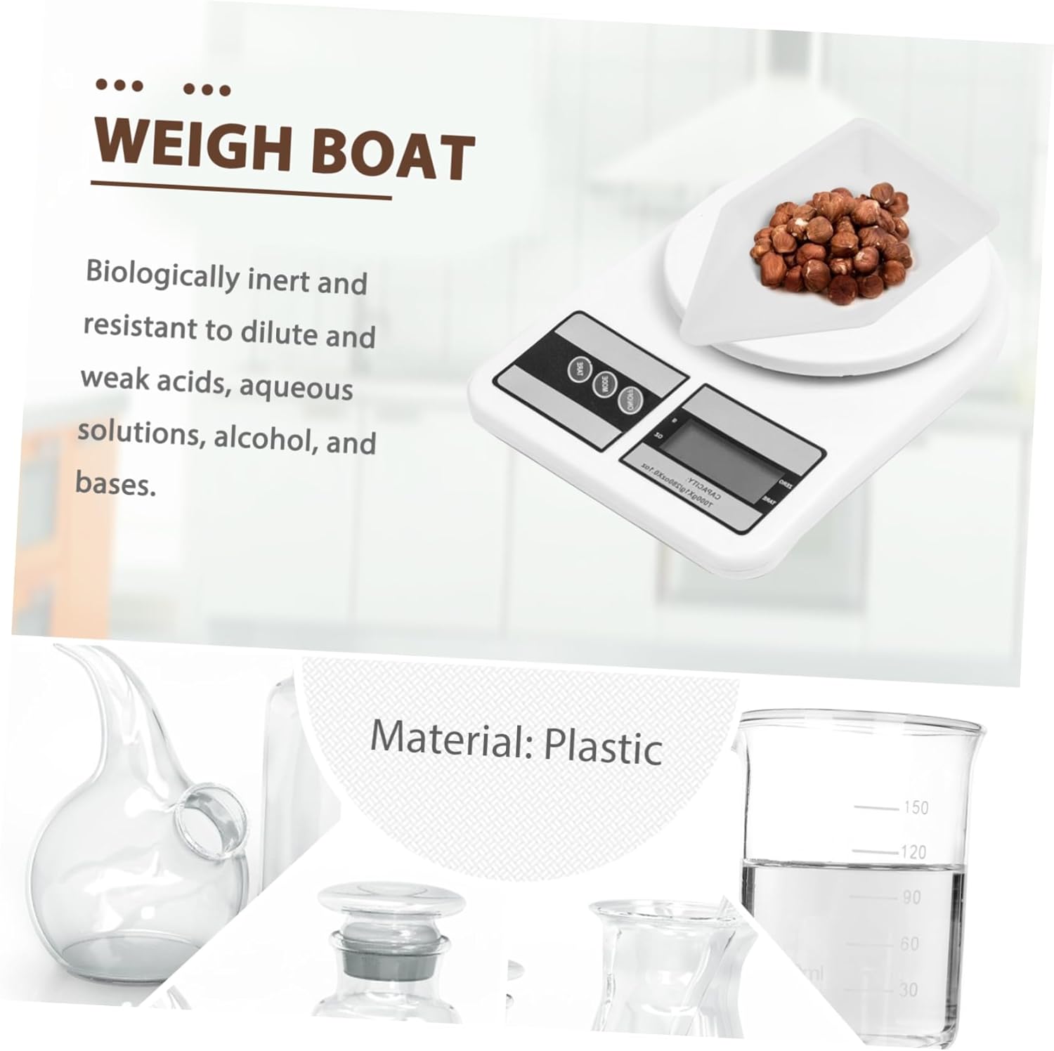 GLEAVI 100pcs Anti-static Plastic Weighing Boats Non-stick Weighing Trays Flat Bottom for Accurate Measurements for and Sample Handling Applications
