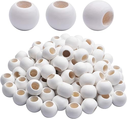 Aylifu Cuentas de madera natural, 100 cuentas sueltas de madera redondas de 0.78 pulgadas (0.787 in) de agujero grande de 0.78 pulgadas y