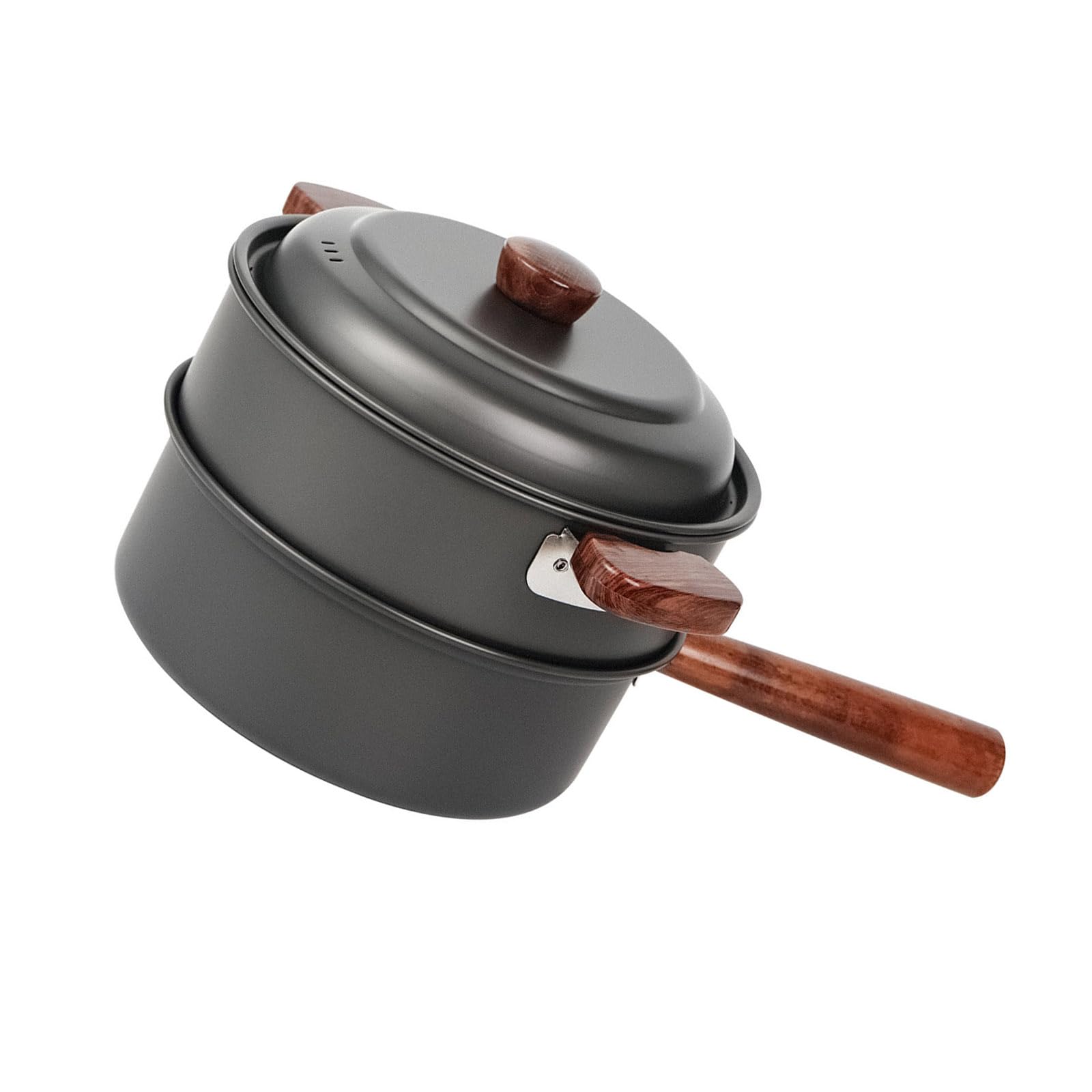 Multifunktionale Camping Kochtöpfe, Kochgeschirr mit ergonomischem Holzgriff, tragbare Outdoor Kochutensilien, langlebige Outdoor Kochutensilien