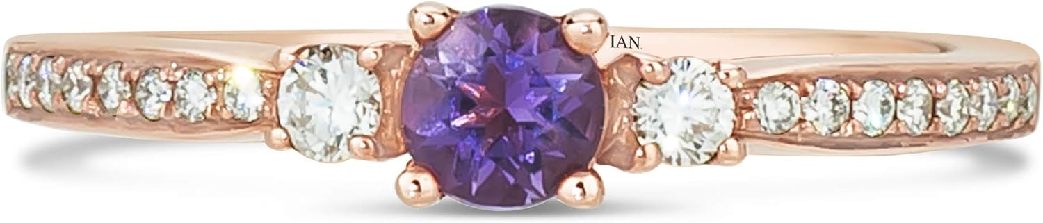 LE VIAN 14K Rose or White Gold, Round Gemstone & 1/6 Cttw Diamond Three Stone Ring (H-I Color, VS2-SI1 Clarity) - Choice of Stone Color