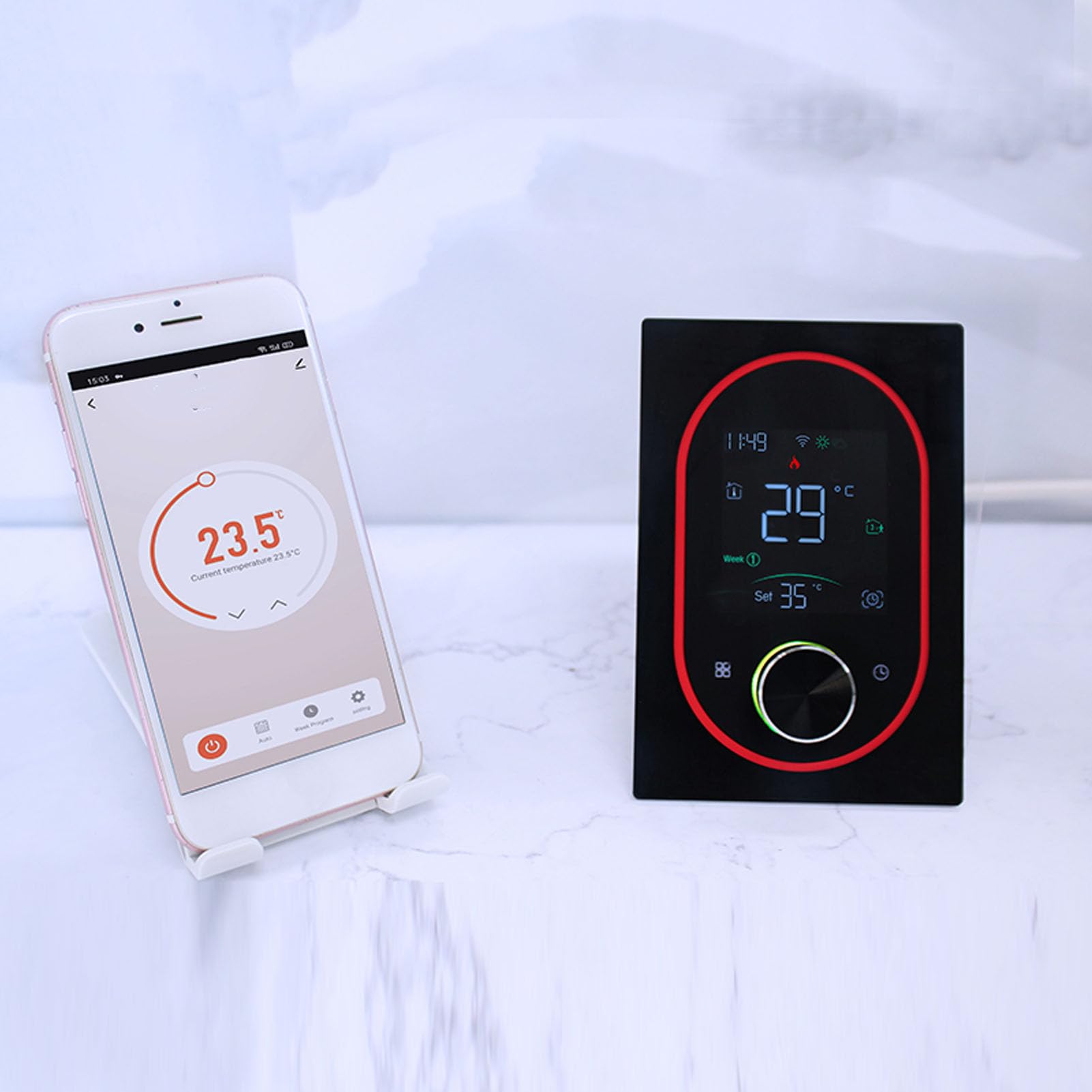 Inteligentny termostat pokojowy WiFi regulator temperatury tygodniowy programowalny wyświetlacz LED energooszczędny dla domowego komputera ABS 2,4 GHz WiFi (Black)