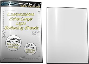 LightDims White Dims Self Adhesive Dimming/Softening Sheets for Harsh LED Lights 8"x10.5" Size 2 Sheets Subtle Warm Color & a Free Mystery Gift Sheet 3 Sheets Total. Packaging May Vary