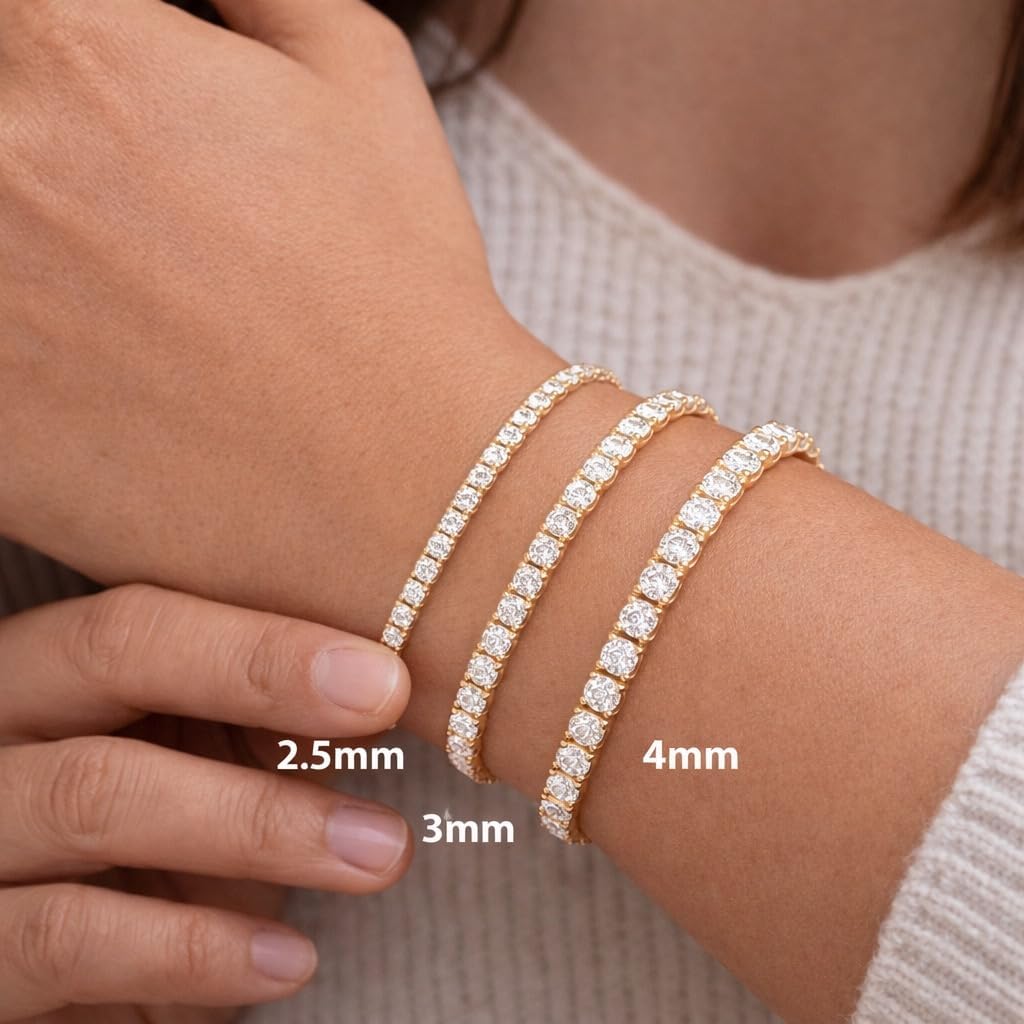 Tennis Bracelet for Women -18K Gold Plated 4 mm Cubic Zirconia stones | Size 6.5 - 7Inch Stainless steel Tennis Bracelet for Women - Gift Fashion Jewelry, Perfect for adding a touch of elegance to any outfit (Gold, 6.5 Inch) - Image 7