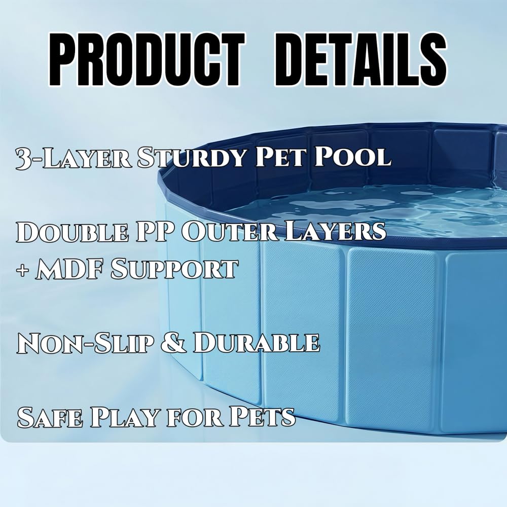 Hundepool 120x30 cm, Hundebadewanne mit Ablaufloch, Planschbecken Faltbarer Pool, 3-Layer Reinforcement rutschfest, Katzenpool, 3 Größen Verfügbar Für Kleine, Mittlere Und Große Hunde Geeignet.