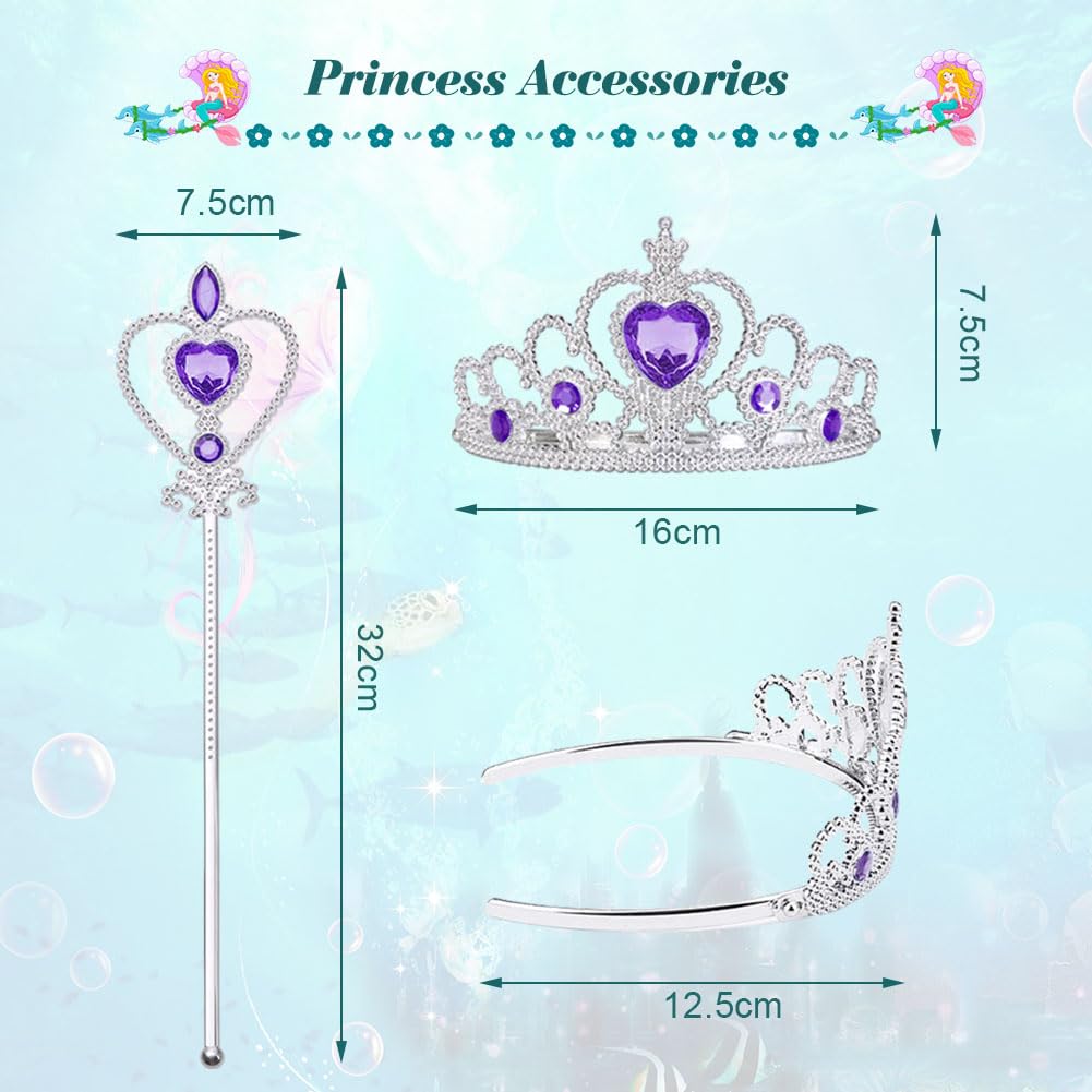 AOOWU Vestito Sirenetta Bambina, Sirena Principessa Vestito Costume con Parrucca, Vestiti Sirenetta Costumi Cosplay Sirena per Halloween, Natale, Cosplay, Compleanno