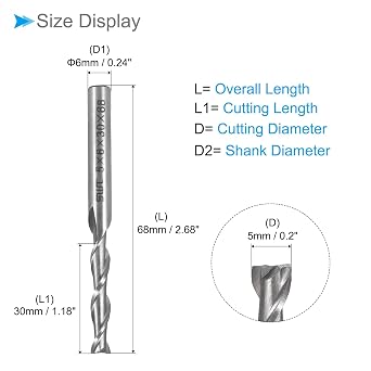 2-Flute Spiral End Mill Bits, 5mm Diameter 30mm Length, High Speed Steel Straight Milling Cutter with Storage Case- (Applications: for Plywood Hardwood Plastic),