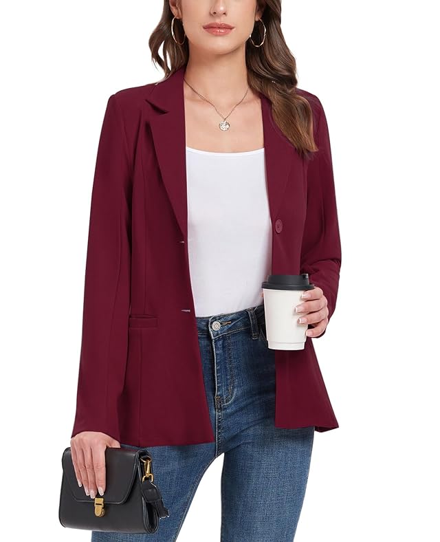 Blazer Jackets for Women Casual Open Front Lapel Work Office Button Long Sleeve Blazer with Pockets 2025