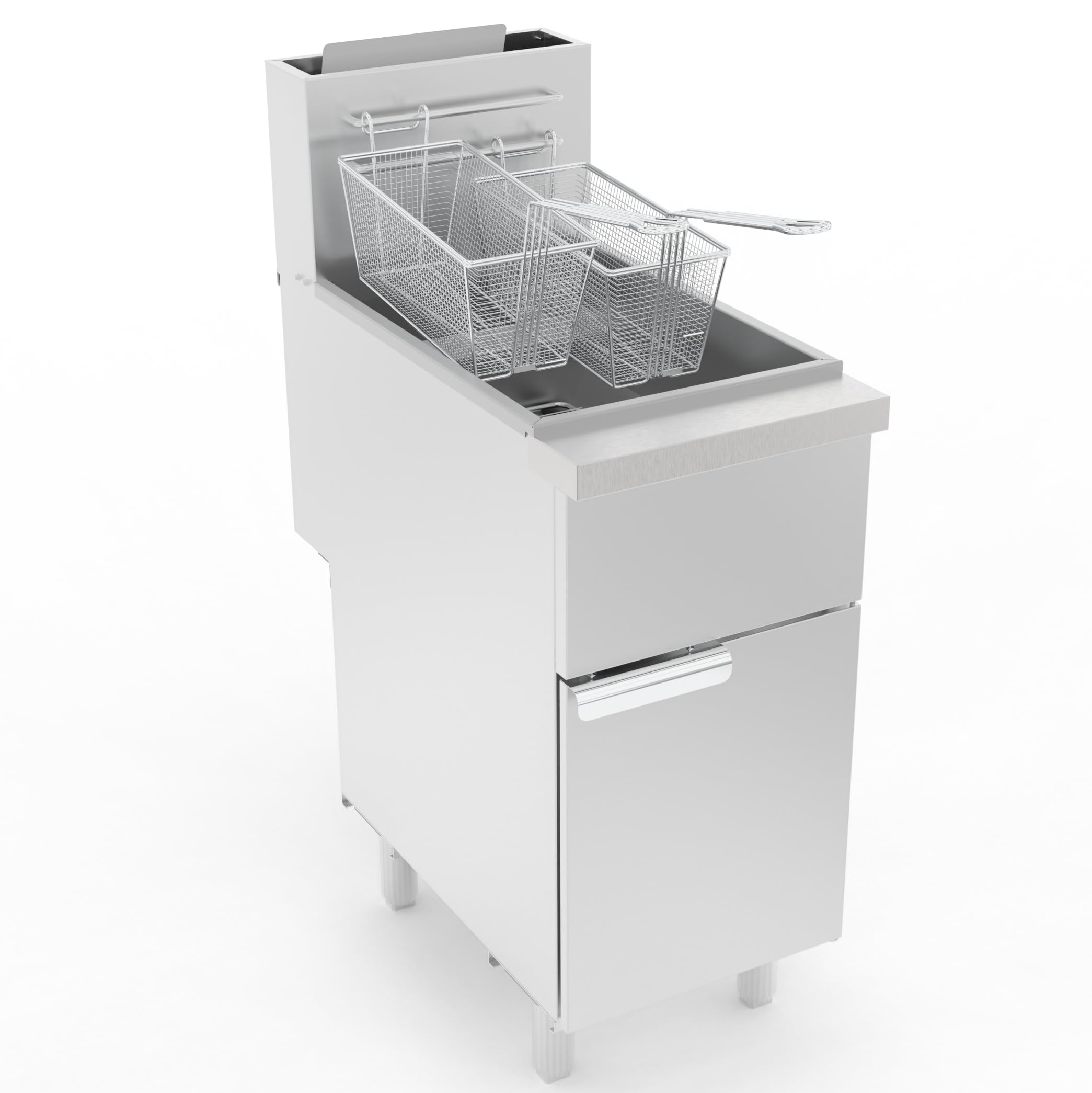 Commercial Deep Fryer, 3-Burner Fryer for Restaurants, Stainless Steel Gas Floor Fryer with 2 Baskets and Adjustable Temperature, Liquid Propane Powered, 40 LBS Capacity, 400°F, 90,000 BTU