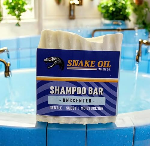 Jabón en barra de champú Tallow  Fabricado en los Estados Unidos  Sarga de res alimentada con pasto  Aceite de ricino y aceite de oliva  Ideal para