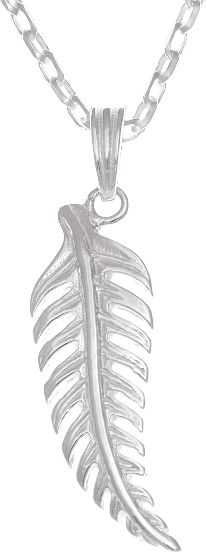 925 Sterling Silver Feather Fern Pendant Necklace with 18" Silver Chain & Jewellery Gift Box