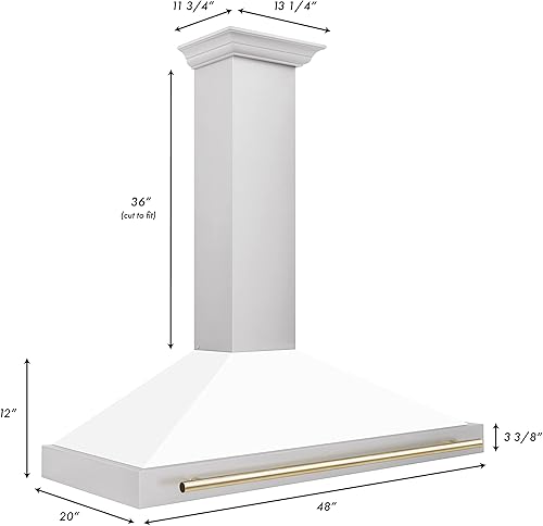 Miniatura 8 de ZLINE - Campana extractora convertible de acero inoxidable de 48 pulgadas con carcasa blanca mate y detalles de oro pulido (KB4STZ-WM48-G)