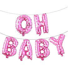 REIANS 16 Inch Oh Baby Foil Letters Balloons Banner Hanging Party Kit for Baby Shower Gender Reveal Party decoration Supplies Pink Heart