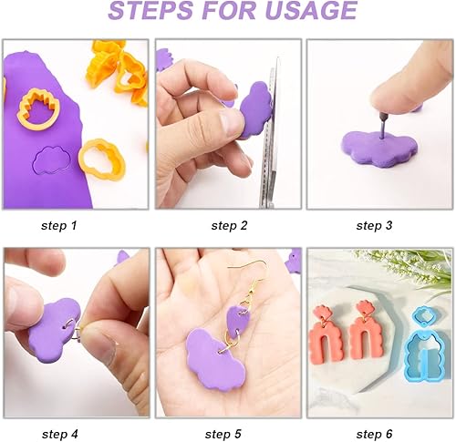 Miniatura 7 de CKANDAY Paquete de 25 cortadores de arcilla polimérica para hacer aretes con 8 herramientas de perforación 33 kits de escultura y hendidura redonda