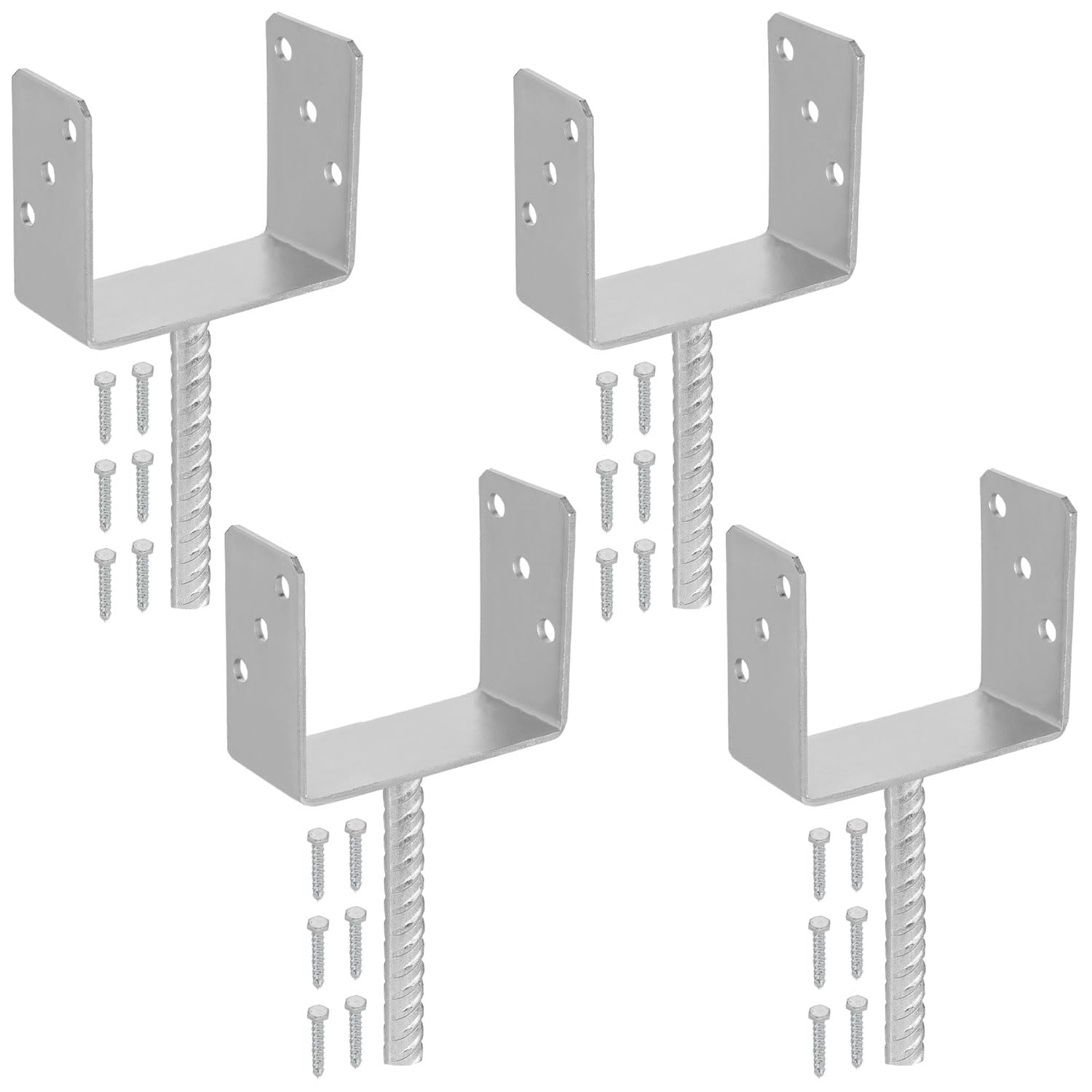 KOTARBAU® 4 pcs U Post Base - for Concrete - Galvanised Steel - 141 mm (5.55 Inches) - Silver - Fence Post Support - Pillar Support