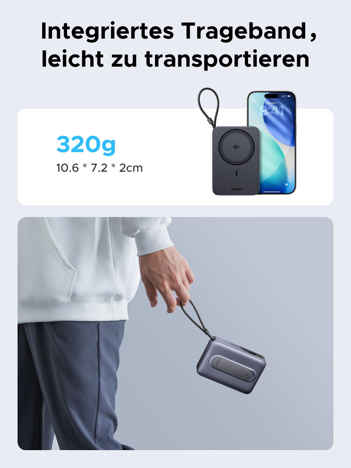 UGREEN Zapix 10000mAh Qi2 15W Powerbank Magsafe mit USB-C 30W