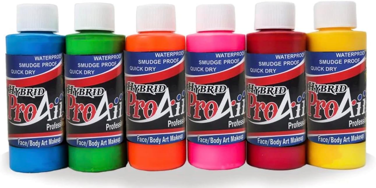ProAiir Waterproof Hybrid Face and Body Art Paint Sets - Dutch's Atomic 6, 1oz (30ml) Bottles