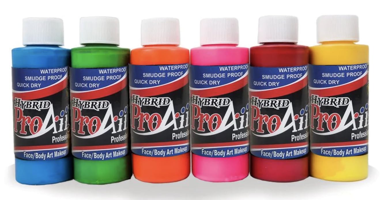 ProAiir Face and Body Painting Makeup - Set of 6 Atomic UV Colors - 2.1 oz (60ml)