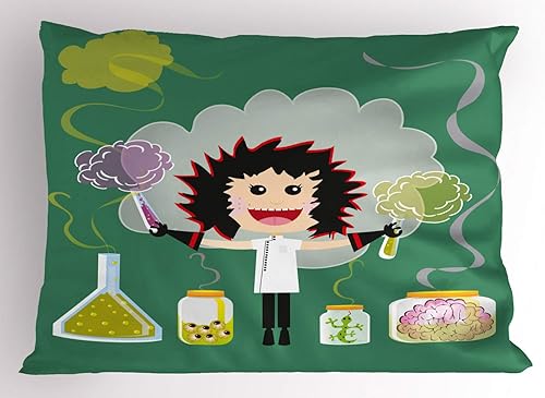 Miniatura 23 de Ambesonne Synthwave Pillow Sham Set of 2, Abstract Contemporary Futuristic Art with Stripes and Galactic Rounds, Quality Microfiber Bedding Item for