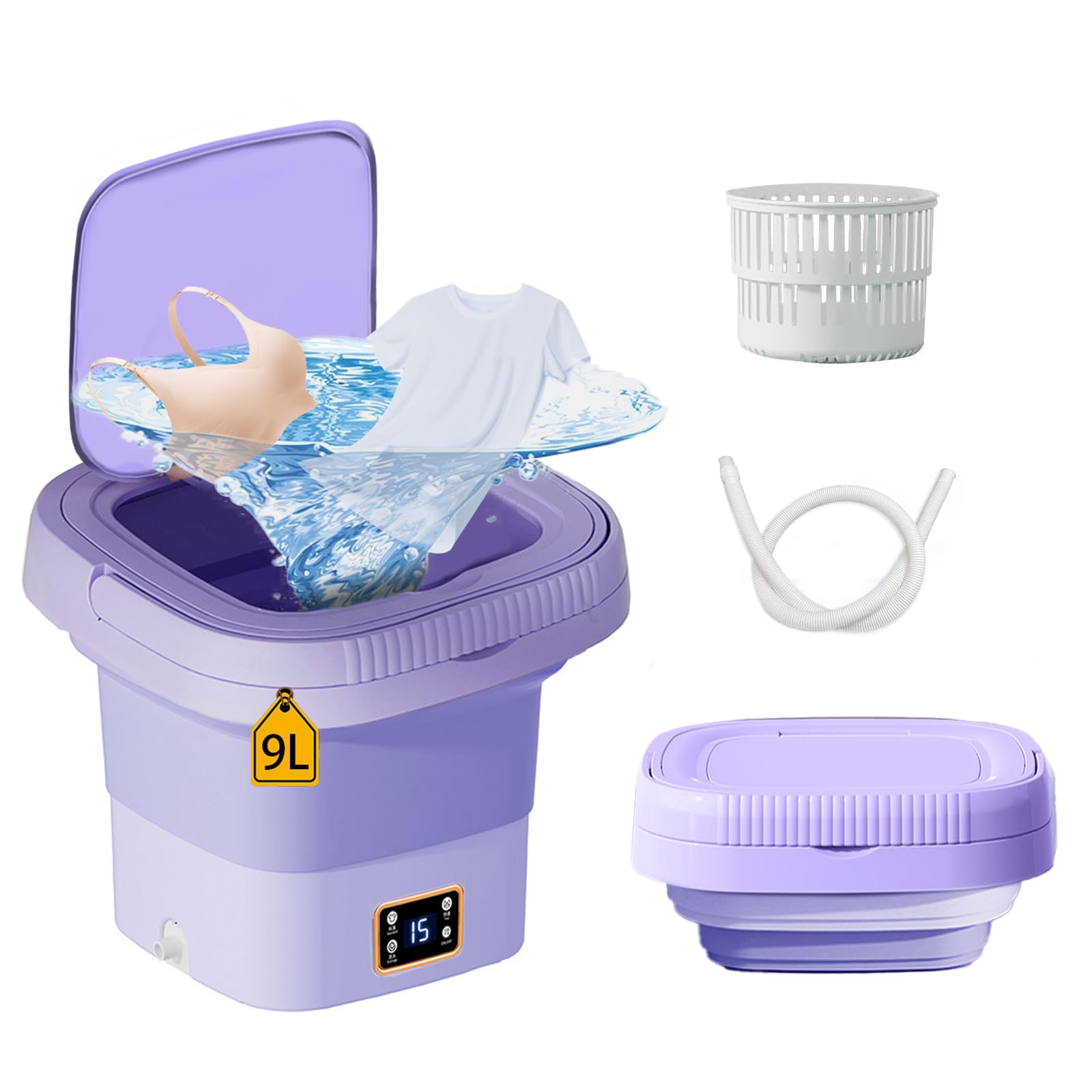 Photo 1 of  Portable Washing Machine, 9L Large Capacity Portable Washer, Foldable Mini Washing Machine with LCD Panel for Deep Cleaning of Baby Clothes, Underwear, Socks and Other Small Clothes