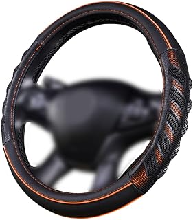 Flying Banner car Steering Wheel Cover Faux Leather Massage Universal fit 3D Honeycomb Hole Anti-Slip Sporty 15 Inches (Orange Black)