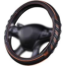 Flying Banner car Steering Wheel Cover Faux Leather Massage Universal fit 3D Honeycomb Hole Anti-Slip Sporty 15 Inches Orange Black
