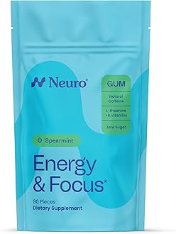 Energy & Focus Gum - 40mg Natural Caffeine Gum & Nootropic Energy Supplement with L-Theanine & B Vitamins - Sugar Free, Vegan - Spearmint, 90ct