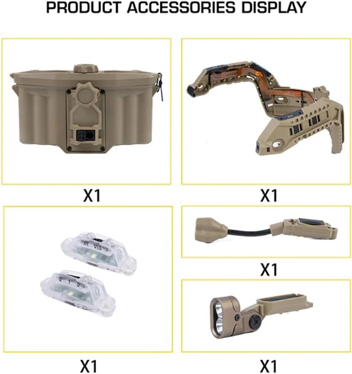 Tactical Fast Helmet Modular Gear Set - Integrated ARC Rail + Battery Box + IR Light + LED Flashlight + Double Signal Light for Airsoft Military Outdoor Training