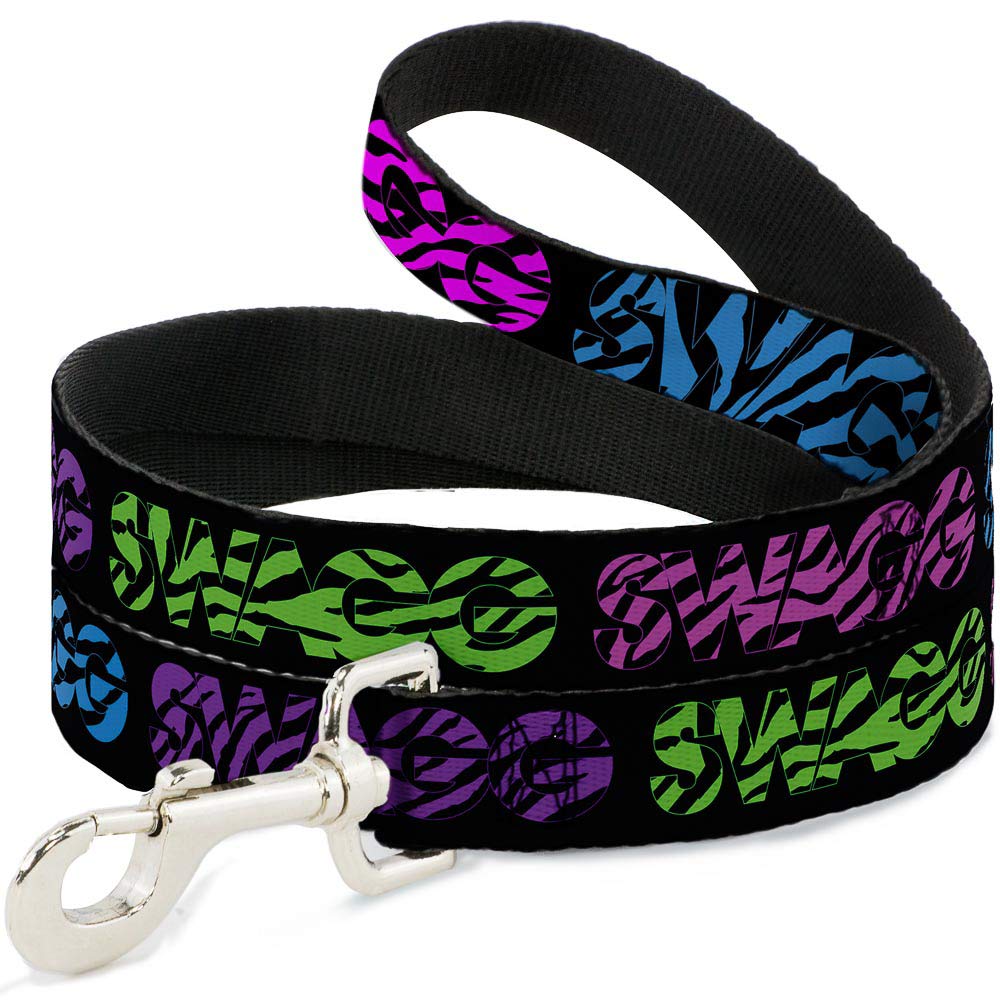 Correa para Mascotas con Hebilla – Swagg Negro/Cebra Multi Neon – 6 pies de Largo – 3,8 cm de Ancho