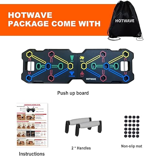 Miniatura 6 de HOTWAVE Equipo de entrenamiento portátil con 20 accesorios de gimnasio. Tabla de empuje y tablón, banda de resistencia con rueda de rodillo