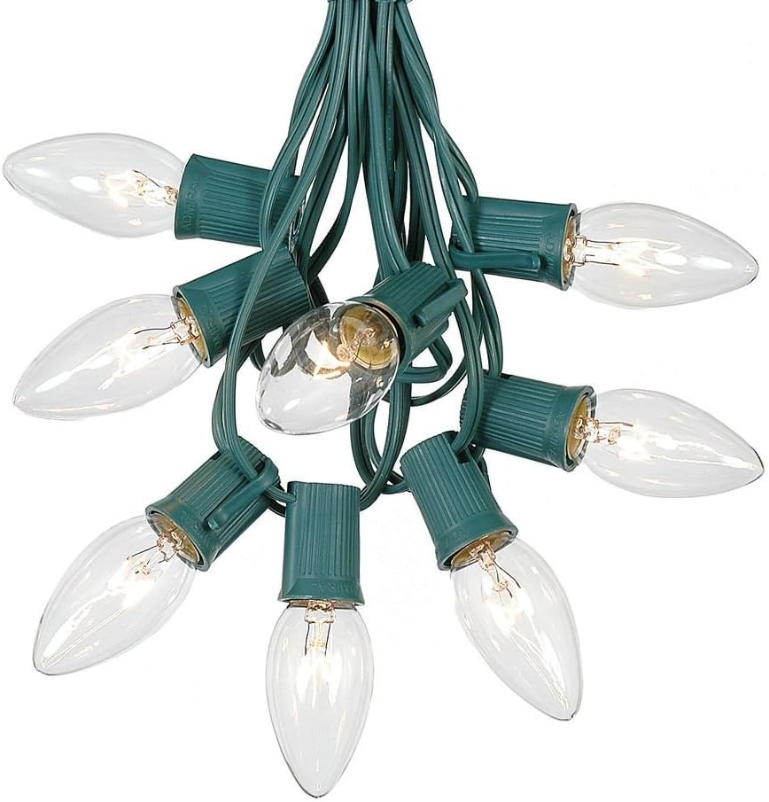 C9 Clear Christmas Lights Set – Indoor/Outdoor Christmas Light String – Christmas Tree Lights – Hanging Christmas Lights – Roofline Light String – Outdoor Patio String Lights – Green Wire – 25 Foot C9 Clear Christmas Lights Set – Indoor/Outdoor Christmas Light String – Christmas Tree Lights – Hanging Christmas Lights – Roofline Light String – Outdoor Patio String Lights – Green Wire – 25 Foot