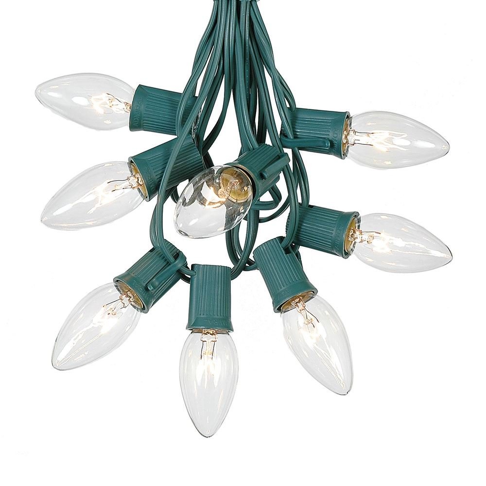 Novelty Lights C9 Clear Christmas String Light Set, 25ft, Dimmable, Green Wire,