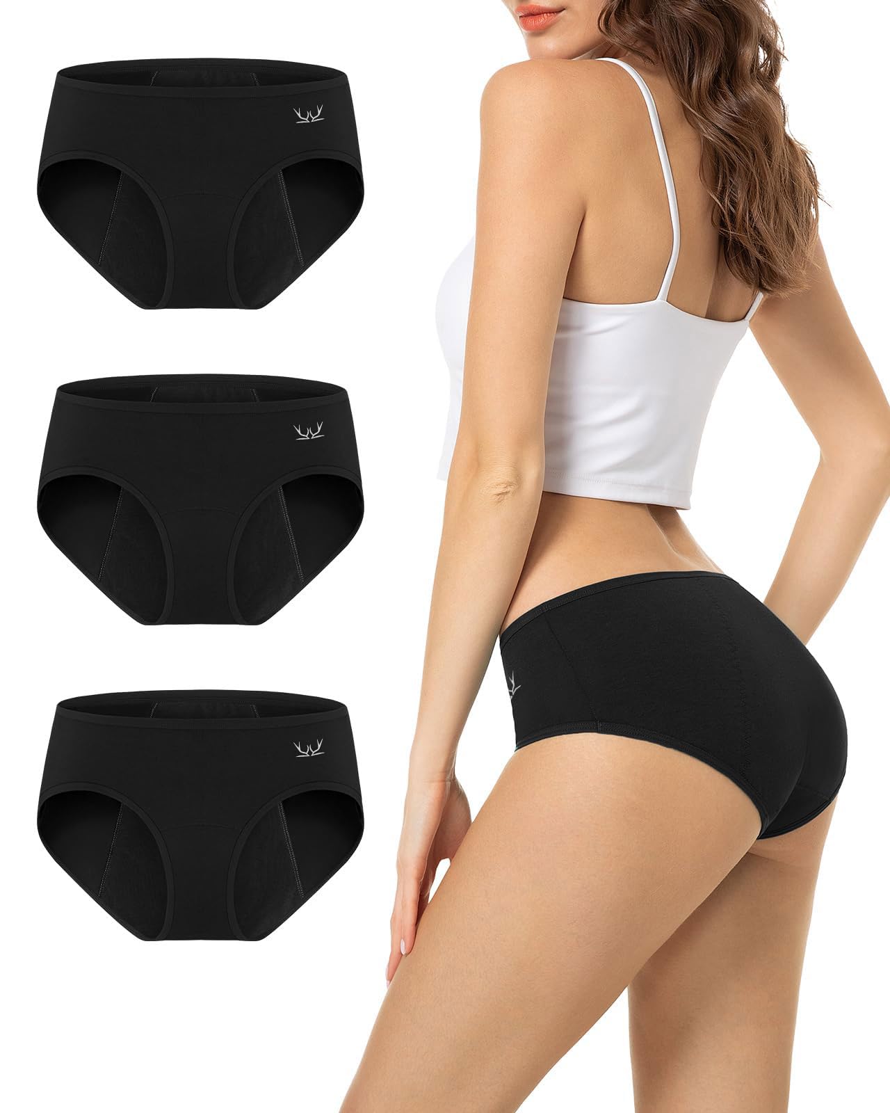 TANSTC Mutande Mestruali Donna Cotone, 4 Strati Mutandine Assorbenti A Prova di Perdite, Assorbenti e Riutilizzabili, 3 Pack