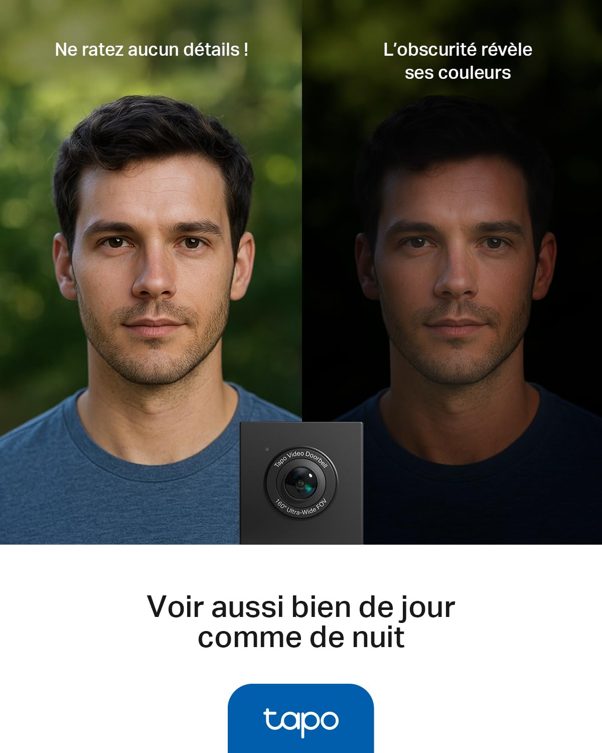 Tapo D210 Sonnette sans Fil avec caméra Exterieur 2K 3MP, IP65 étanche, Ultra Grand Angle 160°, Vision Nocturne en Couleur, Détection Humaine AI Gratuite, Audio Bidirectionnel, Installation Facile