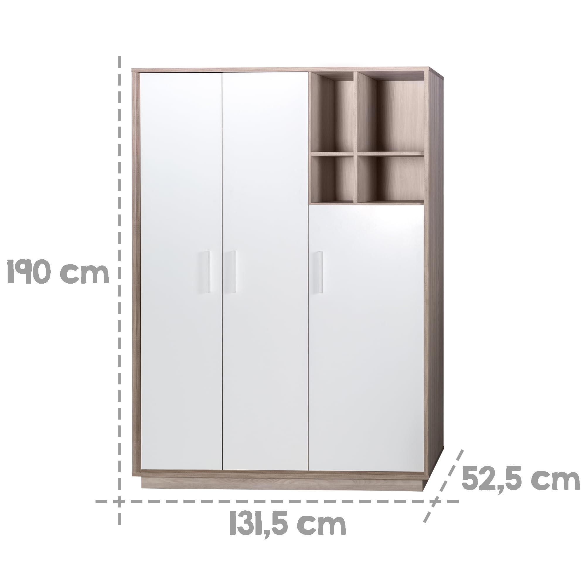roba Chambre Bébé Complète Olaf - Lit Évolutif 70 x 140 cm + Commode à Langer + Armoire à 3 Portes - Blanc / Décor Bois