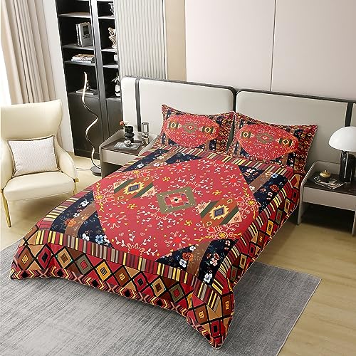 Homewish Bohemia Cotton Duvet Cover for Kids Girls Woman,Vintage Geometric Square Bedding Set Single,Exotic Flower Leaves Comforter Cover,Egyptian Tribal Mandala Bed Sets with 1 Pillowcase - Image 2