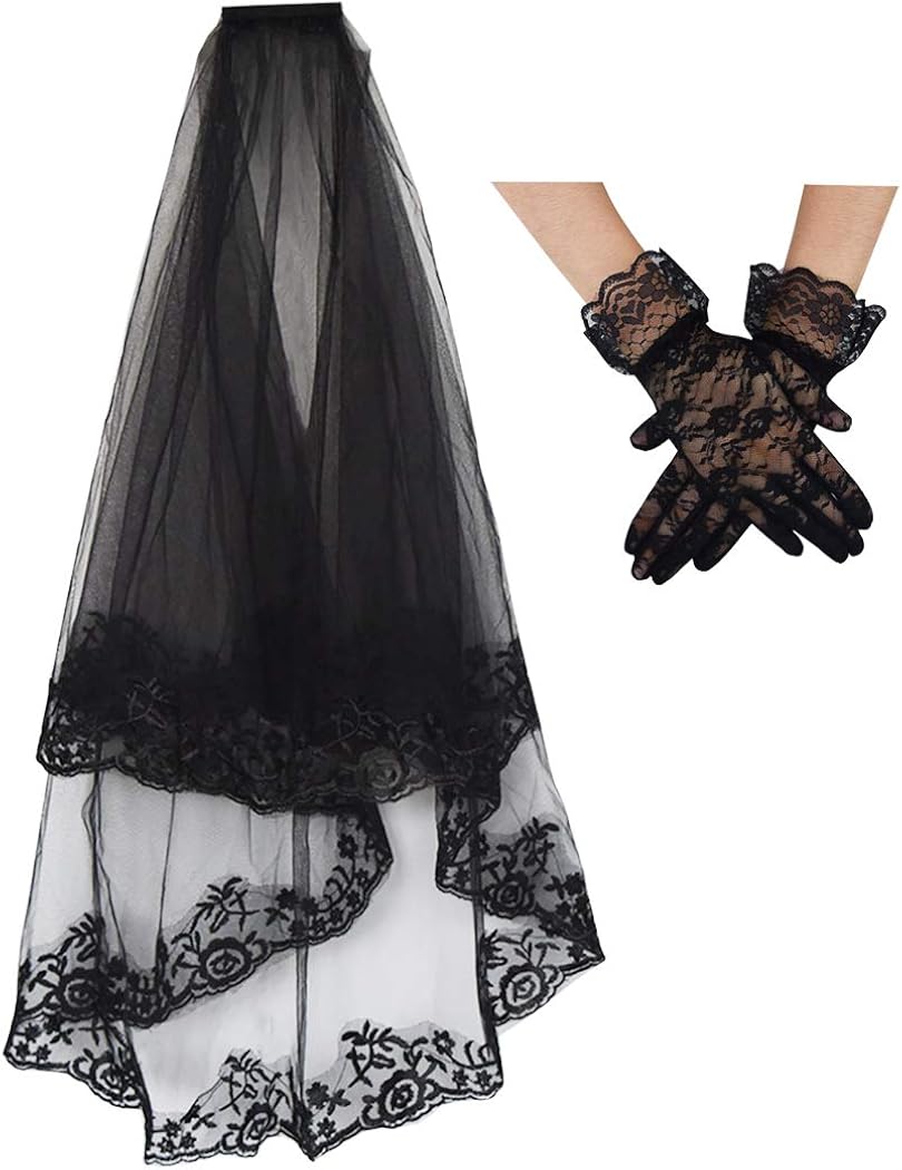jiebor Black Lace Veil Bridal Wedding Veils Halloween Veil With Comb