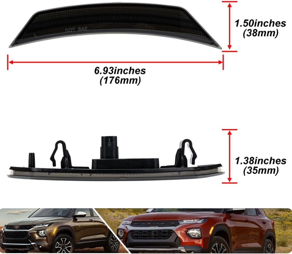 2PCS Amber Led Side Marker Lights for 2021 2022 2023 2024 Chevy Trailblazer Led Indicator Turn Signal Light Kit Smoked Lens Front Bumper Clearance Light OEM Replacement