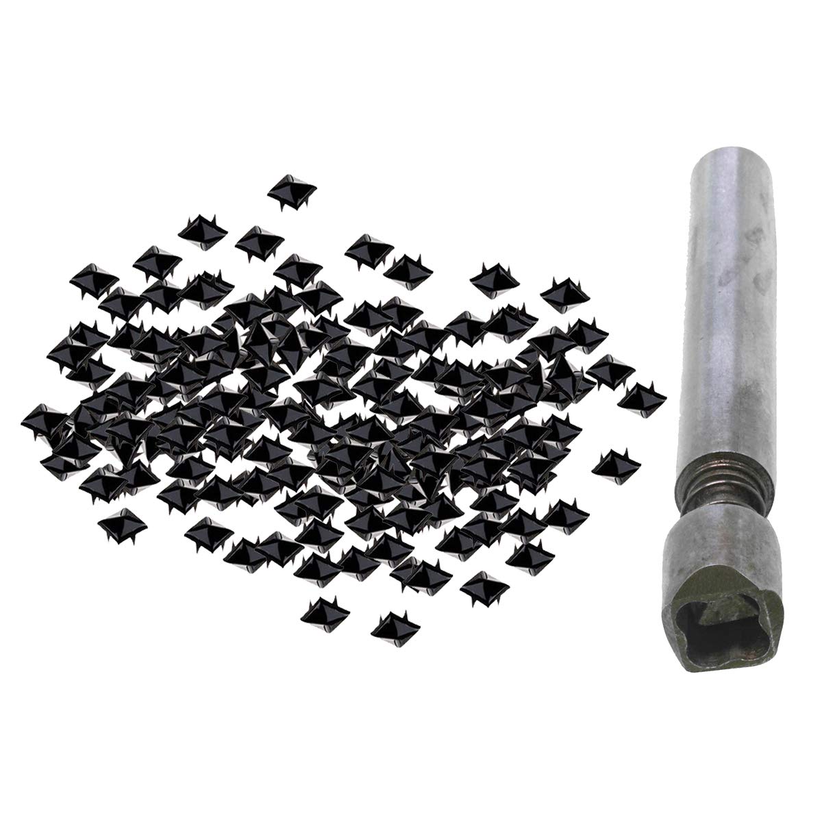 WedDecor 50pcs Black Metal Pyramid Studs with Hand Tool for Decorating Clothing, Belts, Bags, Shoes, Leathercrafts, Punk Goth Fashion Accessory, Embellishing DIY Projects, 6mm