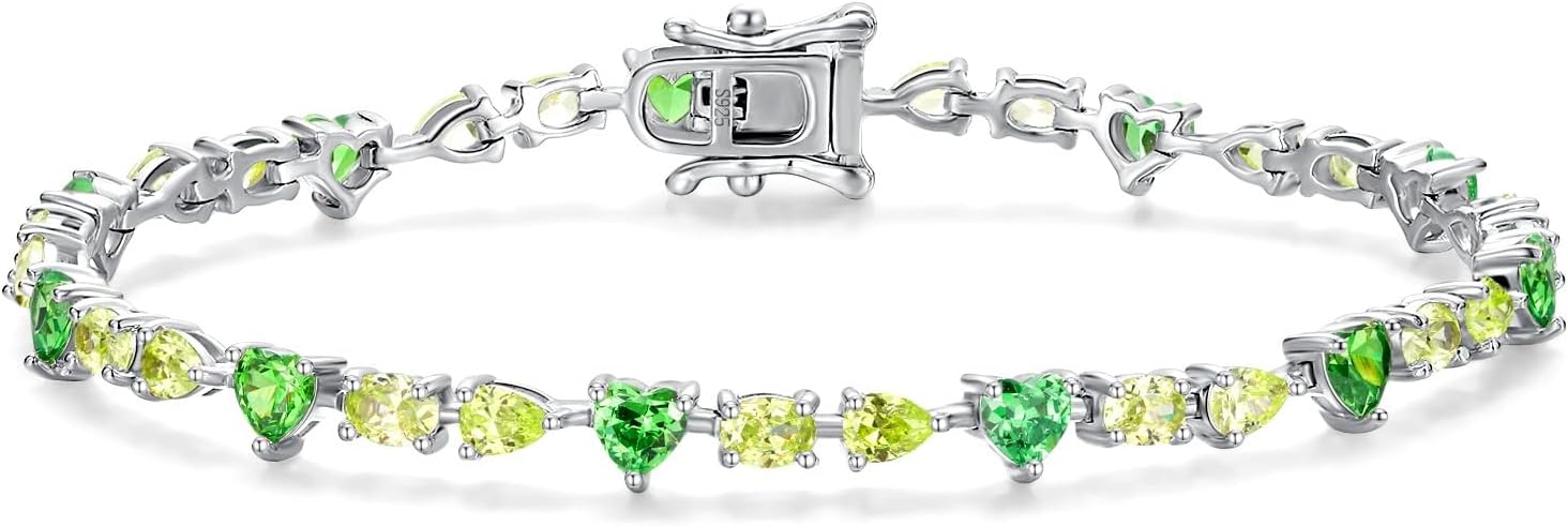 FANCIME 'Dawn' Tennis Bracelets Sterling Silver Colorful Oval Heart Teardrop CZ Bracelets Fine Jewelry Birthday Gifts for Women 7.2"