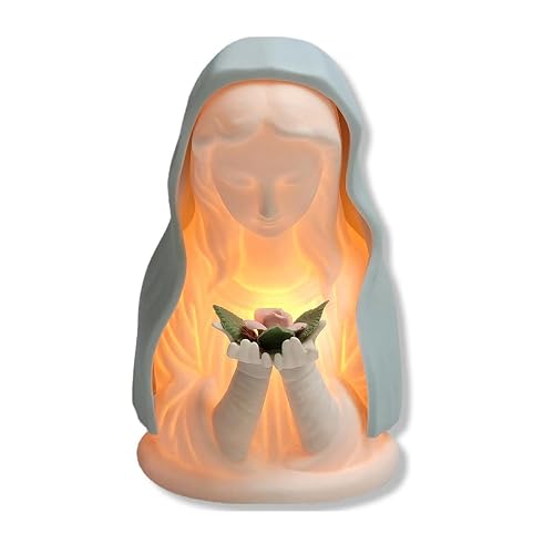 KYXKHSAA Virgin Mary Night Light | LED Catholic Prayer Lamp Durable Resin Statue | Gentle Spiritual Illumination for Home Altar Nursery and Religious Gift