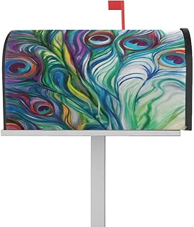 Mailbox Cover Magnetic Peacock Feather Colorful Ink Abstract Art Mailbox Covers Standard Size 21x18in,Mailbox Covers Wrap Post Letter Box Cover for Garden Yard Outdoor Watercolor Stripe Animal Skin