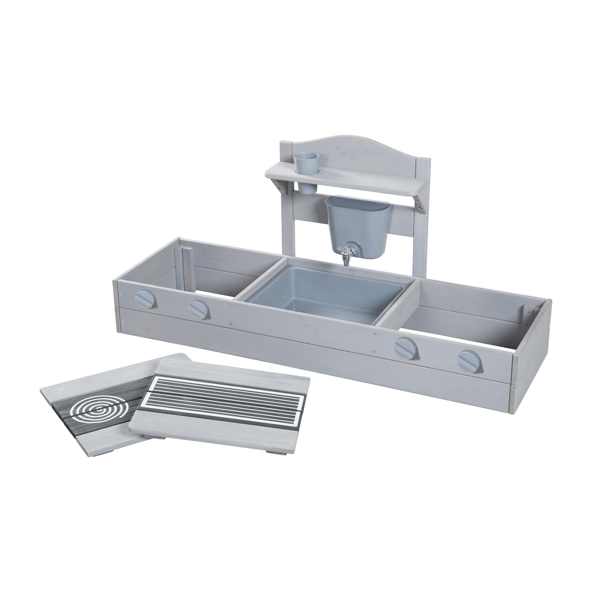roba Bac à Sable 2 en 1 & Cuisine de Jeu pour Enfants - Certifié FSC® - avec Accessoires - Cuisine Compacte pour Balcon & Jardin - Gris