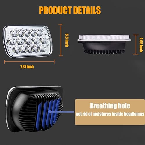 Miniatura 2 de Edenshow Faros delanteros LED, piezas de ensamblaje, haz sellado altobajo, H4 9003, punto de enchufe, rectangular, H6054, faros LED para Jeep