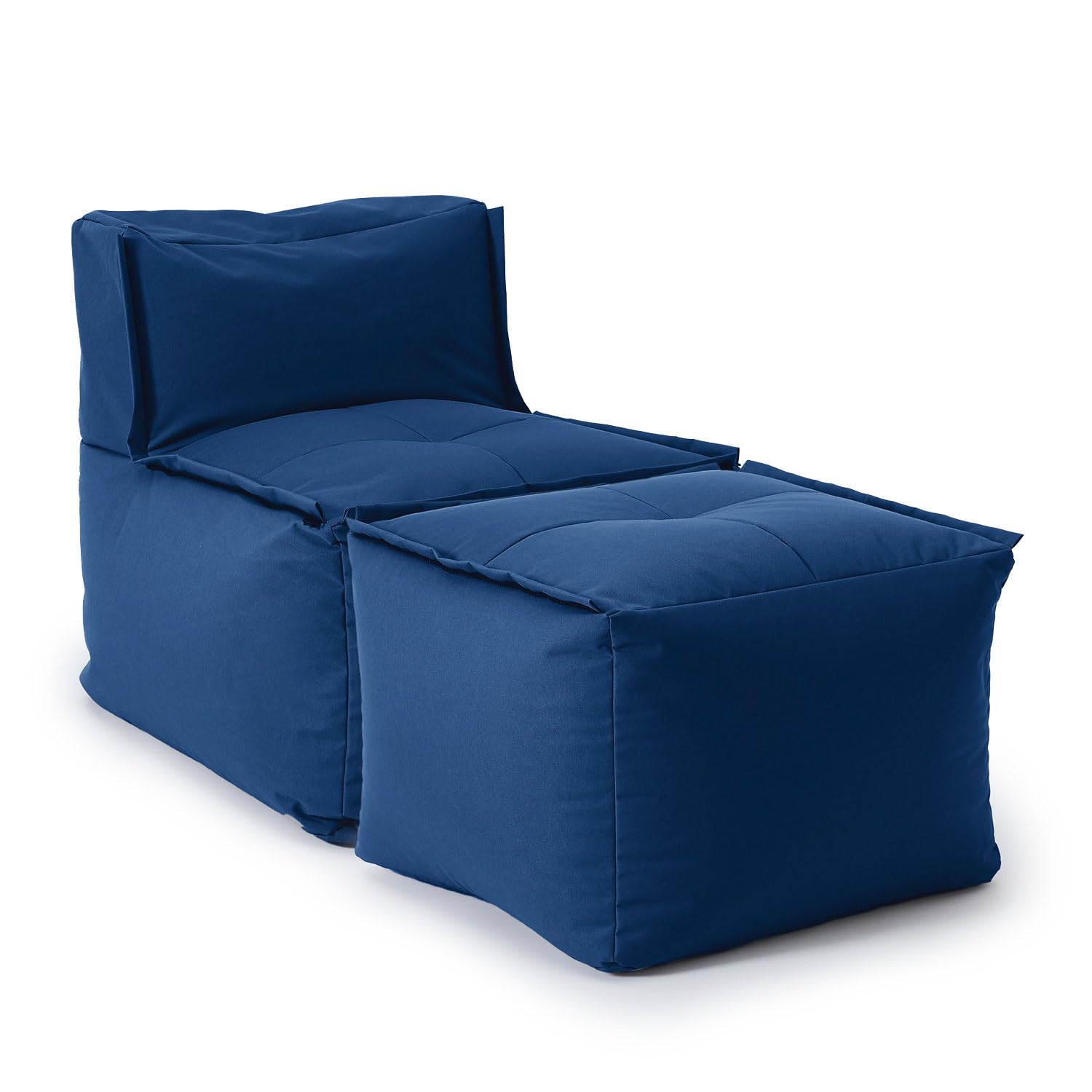 Lumaland Beanbag Lounge Tumbona Modular | Juego de 2 Piezas | Tumbona Chill-out Impermeable | Asiento Interior y Exterior | Asiento Expandible y Lavable para Jardín e Interiores [Azul]