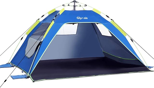 Glymnis Beach Tent Pop Up 3-4 Person Large Hydraulic Automatic Portable Sun Shade Shelter UPF 50+ Instant Outdoor Beach Tent for Adults Camping Hiking Picnic